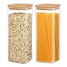 YUEYEE 2 Pack 2100 ml Glasbehållare med Lock, Förvaringsburk för Spagetti I Glas med Bambulock Transparenta Glasburkar Med Lock för Nudlar Pasta Rismjöl Spannmålsbehållare