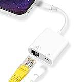 2-i-1 Light-ning till RJ45 Ethernet-adapter, KozyOne 10 Mbps/100 Mbps RJ45 Ethernet-adapter med laddningsport, kompatibel med iPhone/iPad/iPod, snabb och stabil för onlinespel och videovisning