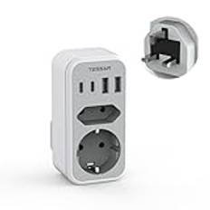TESSAN Adapter England Tyskland Kontakt, 6 i 1 Reseadapter UK med 2 USB C och 2 USB A, UK Adapter, Socket Adapter England, Resekontakt Skottland, Reseadapter Typ G för London Irland Malta