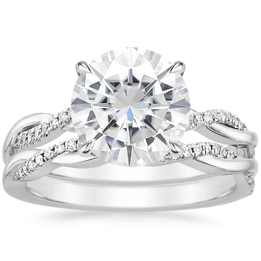 18K White Gold Moissanite Petite Twisted Vine Diamond Bridal Set (1/4 ct. tw.)