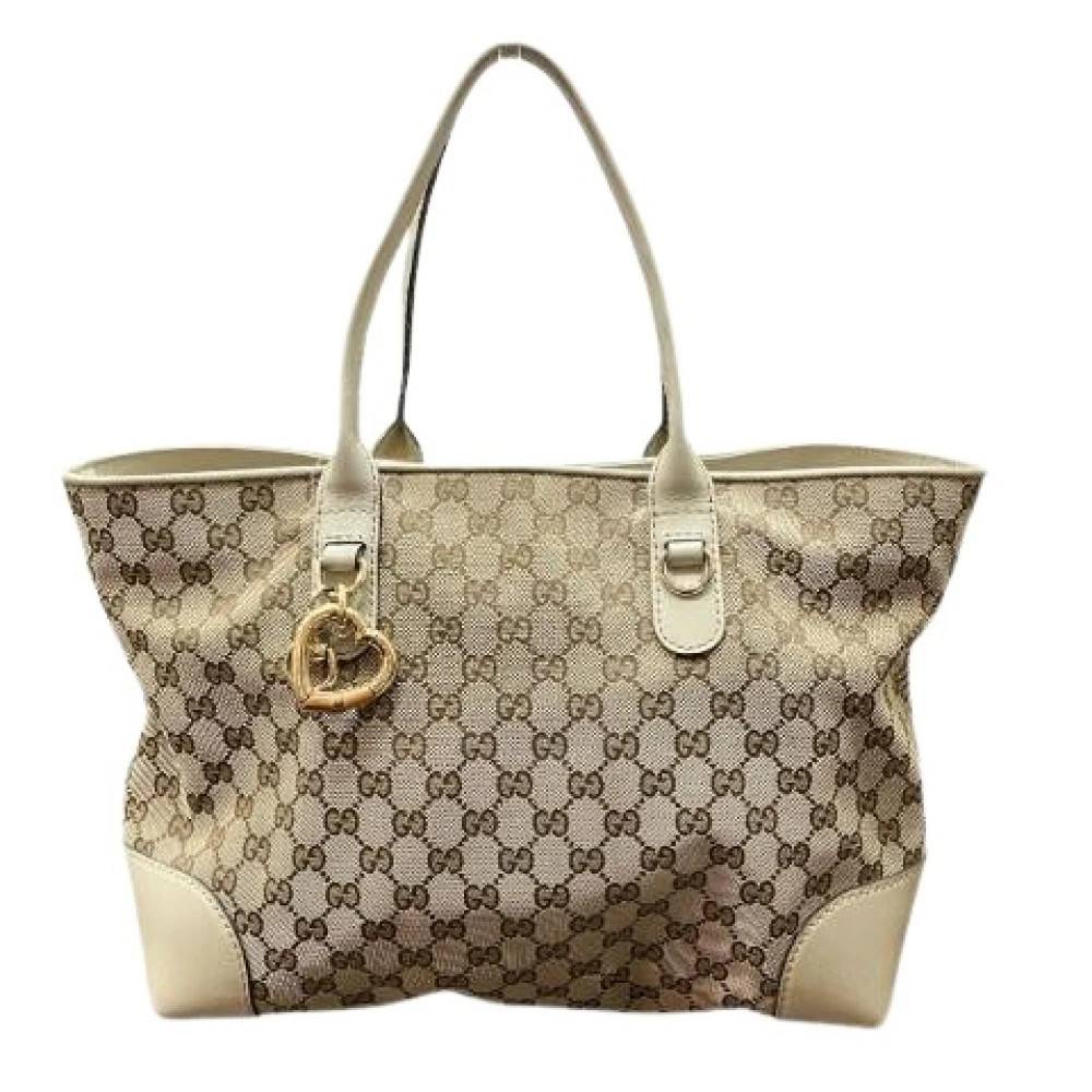 Gucci Vintage Pre-owned Canvas Læder Tote Bag - Vintage - Dame - Beige - ONE SIZE - Læder