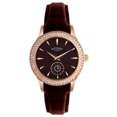 Rotary Classic Rose Gold Stone Set Brown Ladies’ Watch