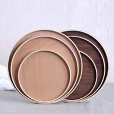 21/27/30cm massiv trä efterrätt tallrik rund japansk mellanmål maträtt naturlig bok / svart valnöt tårta tallrik matsals matsal - Brun färg / 27cm