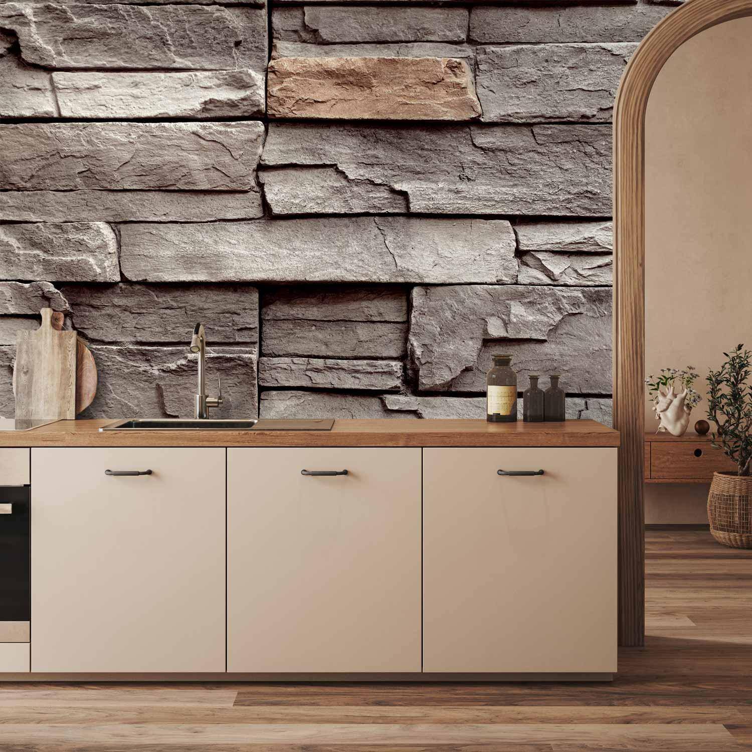 Fototapet Stilhedens Mur med stenvægsmotiv - 500 x 350 cm - Vandtæt