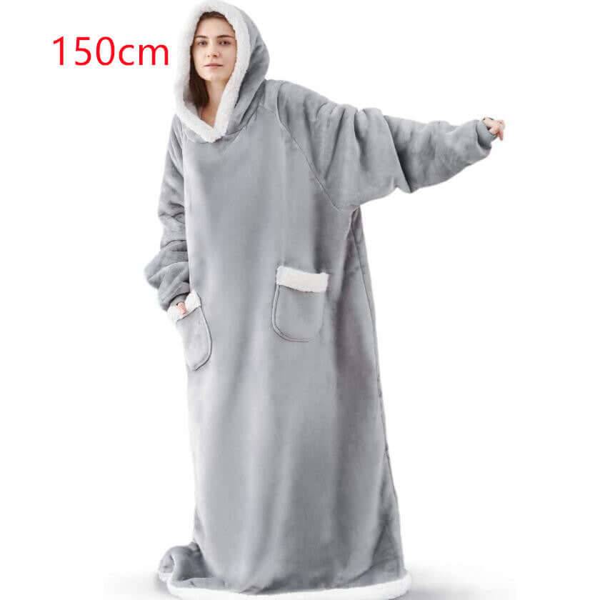 Oversized TV Hoodie Blanket Winter Warm Wearable Fleece - 150cm grey / One Size (One Size)