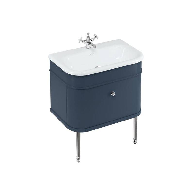 Tvättställsskåp Burlington Chalfont En Låda Blå 750 mm, Möbelben: Krom (750 mm)