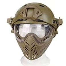 AVLUZ Taktisk hjälm utomhusmask, heltäckande airsoft-mask, öronskyddsglasögon för airsoft paintball Cs andra utomhusaktiviteter. (lerig)