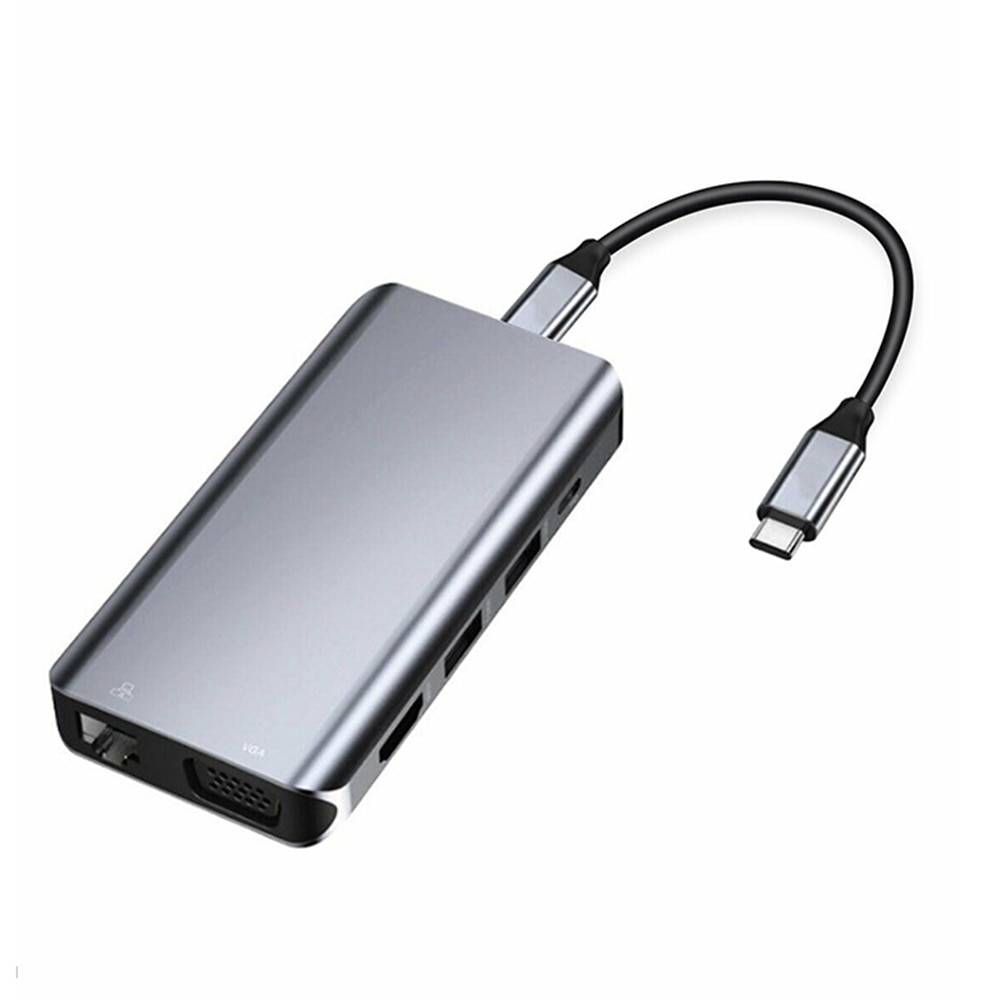 USB C Hub 10-i-1 HDMI VGA Ethernet