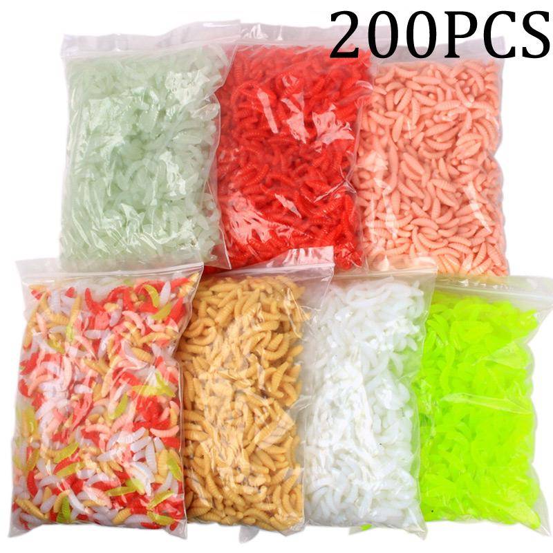 200Pack 2cm Mjuka fiskedragskrokar Luktmaskar Glöd Räkor Suspenderande fiskbeten Jiggadrag