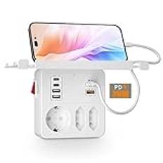 PD20W Flera Uttag med Strömbrytare, Grenuttag USB C med Snabbladdning PD3.0 20W och QC3.0 18W, Uttagslist 3 uttag och 6 USB-laddare, Vägguttag med avtagbar hylla Multiuttag Väggladdare, vit