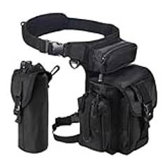 Flintronic Taktisk Midjeväska med Dragben, Multifunktionell Vattentät Utomhus Militär Höftlårverktygsväska Fanny Pack med Vattenflaska Påse, för Vandring Resor Motorcykel Camping Fiske (Svart)