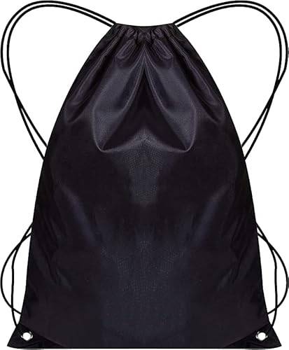Gymväska med dragsko, 2 stycken och 1 dragskoväska, PE-ryggsäck för kvinnor och män, simväska, resor, strand, skola, semester, lämplig för sport, barn,, svart, L