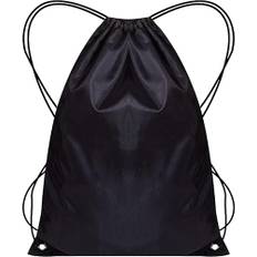 WFX Gymväska med dragsko, 2 stycken och 1 stringväska, gymväska, ryggsäck av polyeten för kvinnor och män, träning, simväska, resor, strand, skola, semester,, Svart enkel del, One size