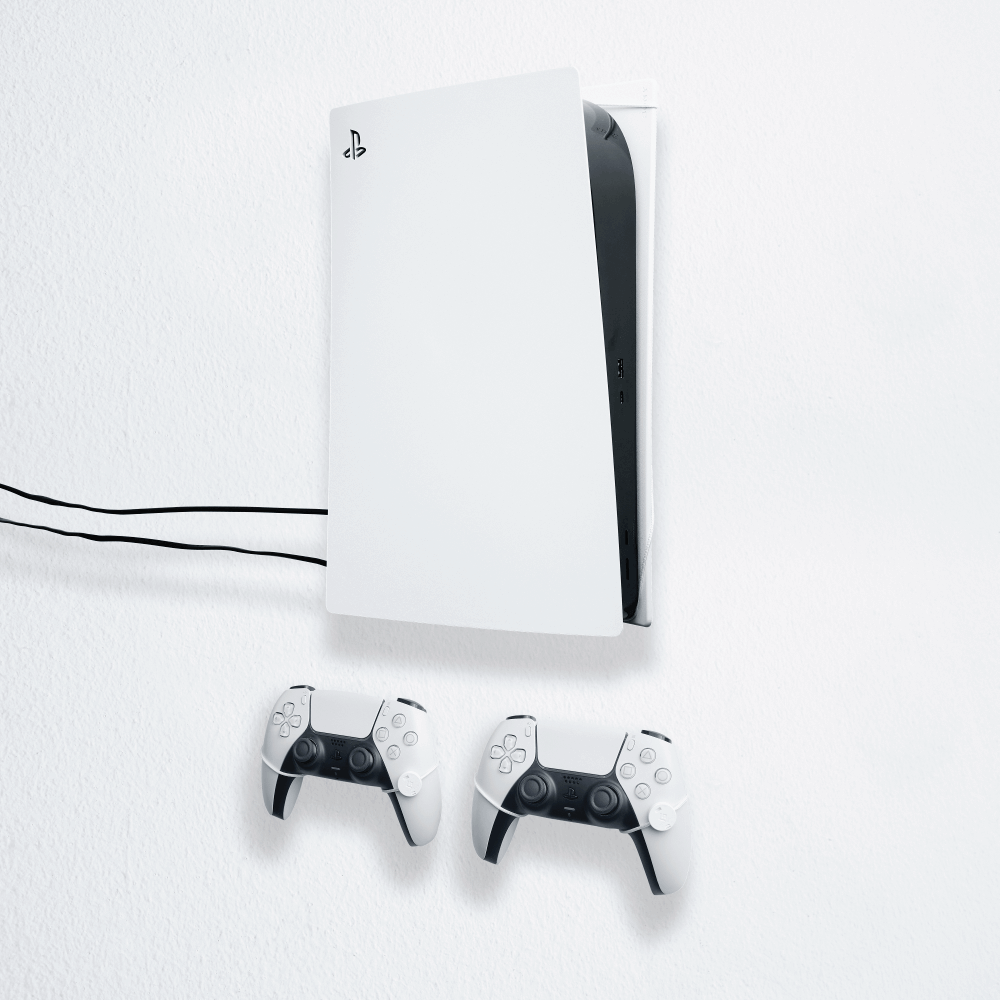PlayStation 5 (PS5 Original) Wall Mount (Disc and Digital) - Bundle: Wall Mount for PS5 Original + 2x Controllers (SAVE 10%) / White