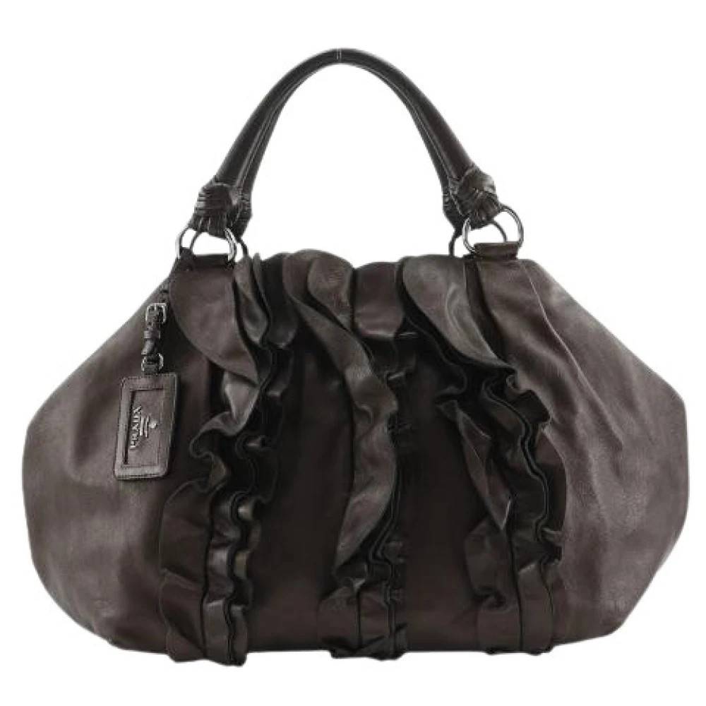 Prada Vintage Pre-owned Frill Læder Tote Taske - Vintage - Dame - Brun - ONE SIZE - Læder