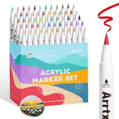Arrtx 60C akrylmarkörer färger för landskap, vattenbeständiga akrylfärgmarkörer för stenmålning, akrylfilt för konstnärer, amatörer, trä, duk, glas, keramik