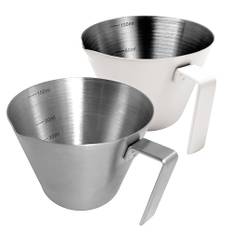 NEOUZA Espresso shotkoppar 100 ml espresso mätkopp 2-pack rostfritt stål hällkopp våg kökstillbehör för espressomillbehör (silver och vit)