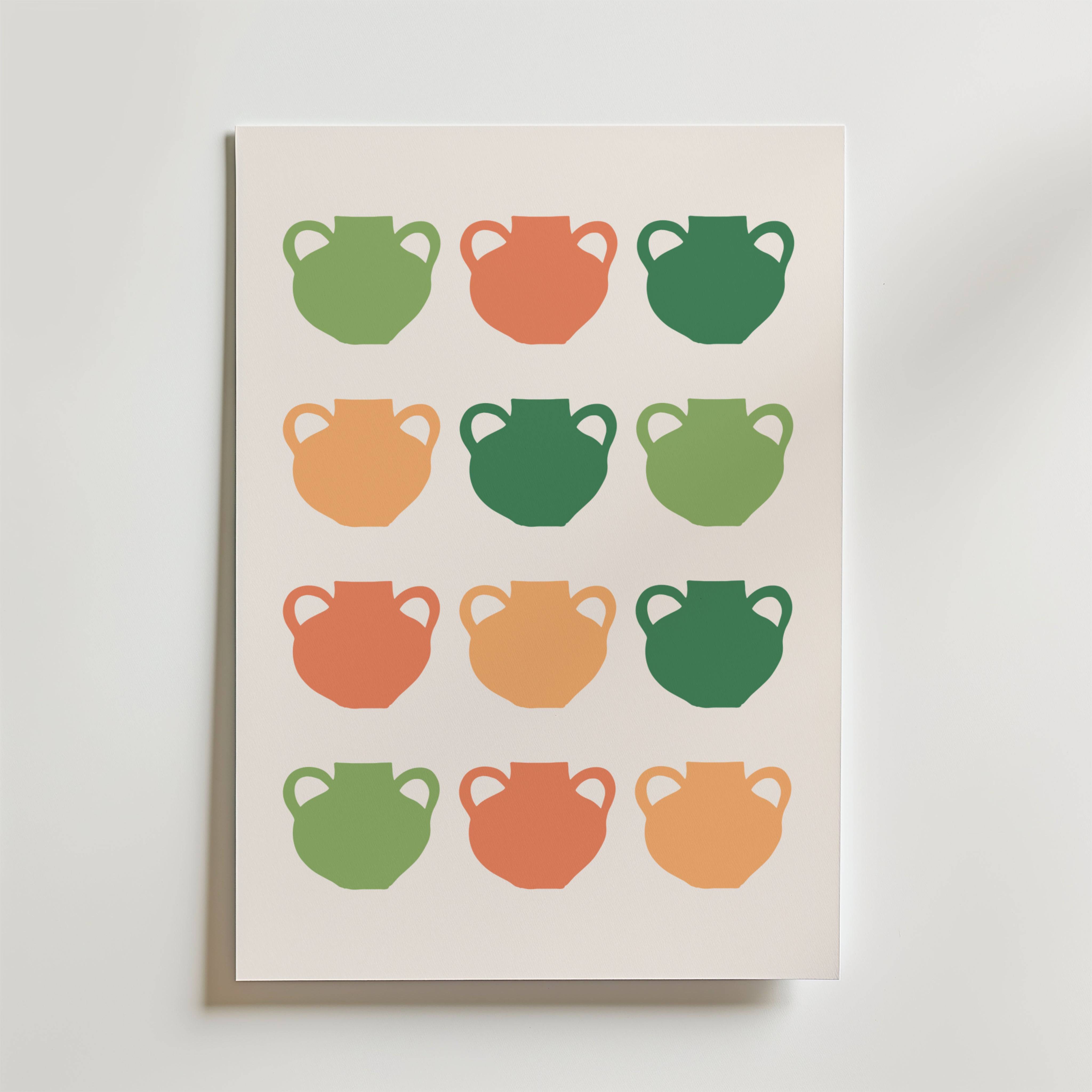 Retro Tea Cup Grid Poster - Premium Canvas 70x100 cm
