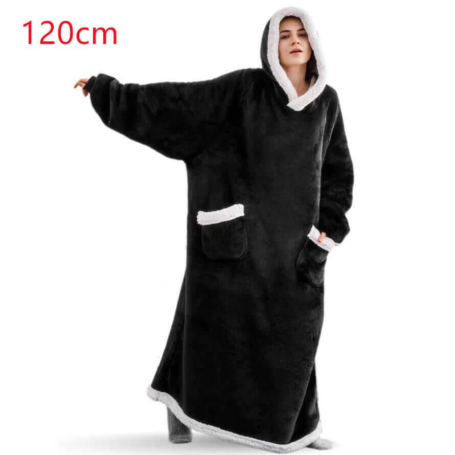 Oversized TV Hoodie Blanket Winter Warm Wearable Fleece - 120cm black / One Size (One Size)