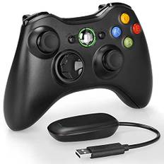 YTEAM Wireless Controller für Xbox 360, 2,4GHZ Xbox 360 Wireless Controller mit Receiver Adapter, Dual-Vibration Gamepad Joystick für Xbox 360/ PC/Windows(Schwarz)