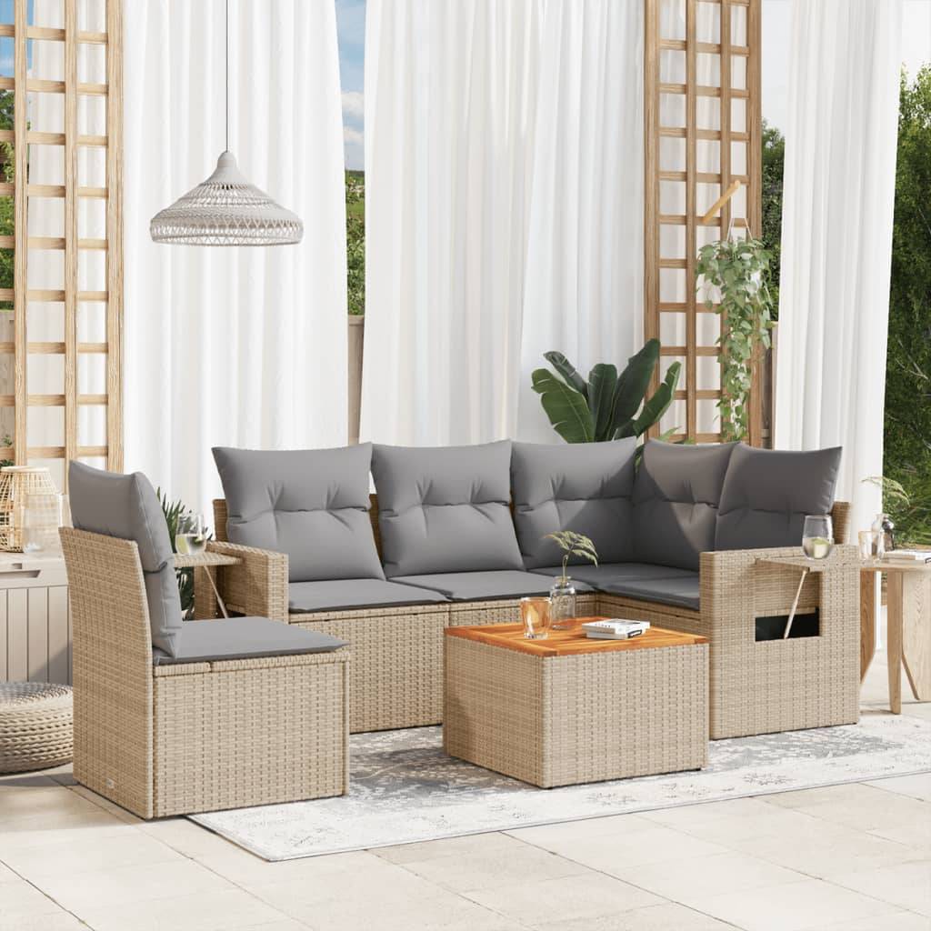 Sofasæt Til Haven 6 Dele Med Hynder Polyrattan - beige og grå / bord 2x midterdel hjørnedel