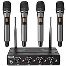 TONOR Trådlöst Mikrofonsystem, 4x5 Kanaler Trådlösa Handhållna Dynamisk Mikrofoner med Mottagare, 60M UHF Räckvidd, Karaoke-Mikrofonuppsättnin med Stabil Signalöverföring för Sångfest, Kyrka, Bröllop