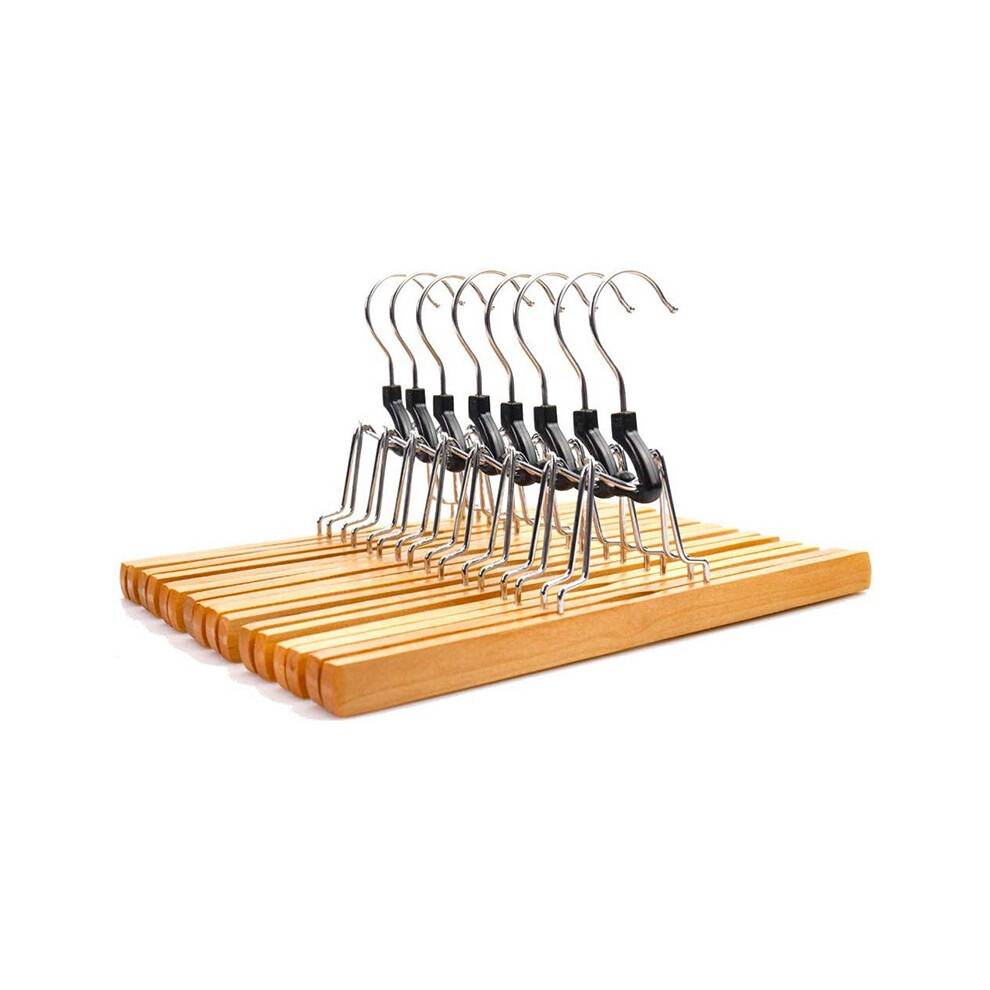8 Piece Wooden Series Slack Hangers Non-Slip Wood Pants Hangers with 360 Degree Rotation Anti-Rust Hook Clip Hangers for Pants Skirts and Slacks