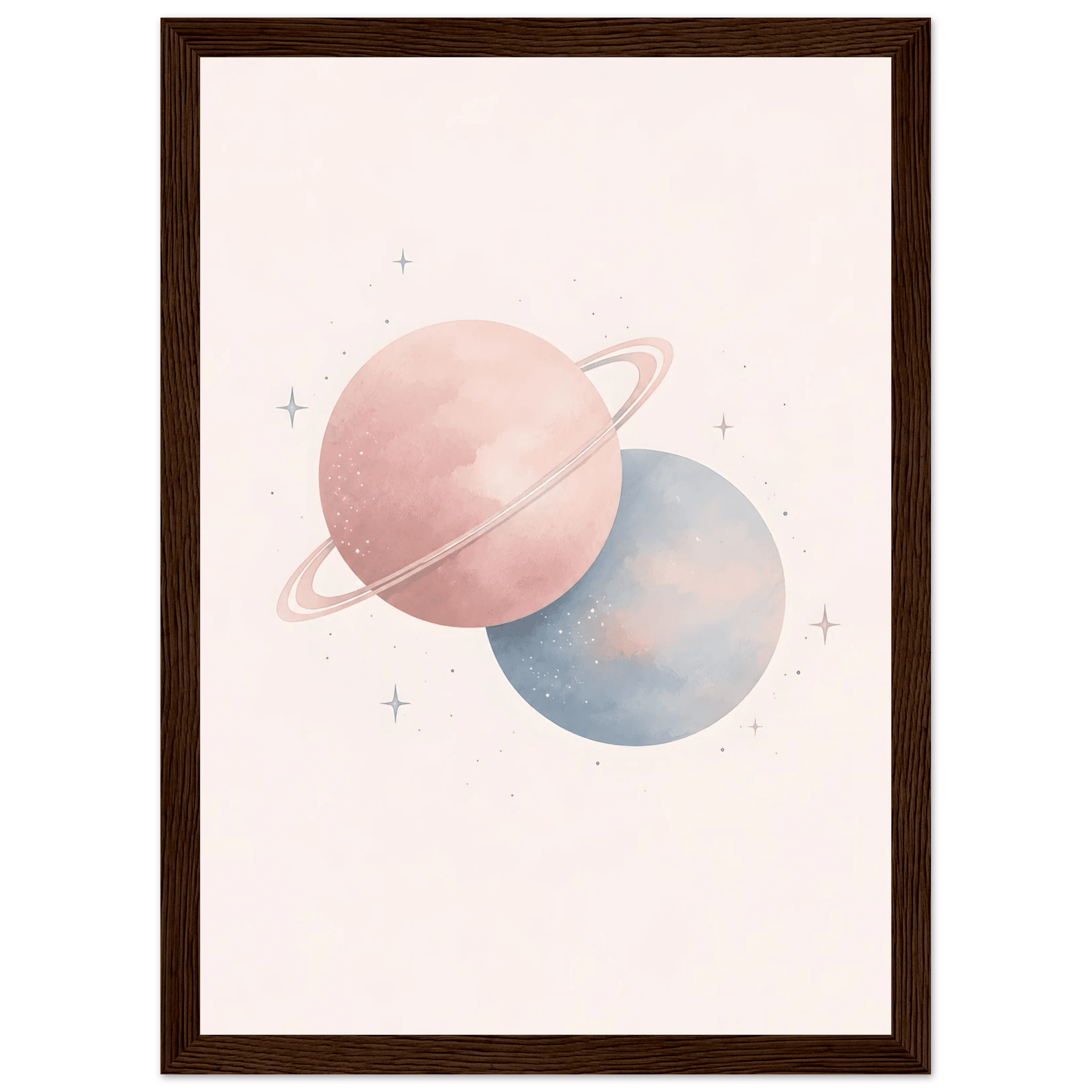 Planeter rymdposter-21x29.7 cm / 8x12" / Med ram / Mörkt trä