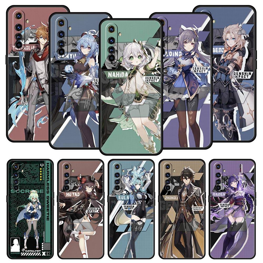 Hu Tao Genshin Impact Phone Case For Realme 10 9 8 5G 7 6 GT2 Pro Plus 9i 8i C21 C11 C25 C35 GT Neo 2 3 3T Silicone Black Cover