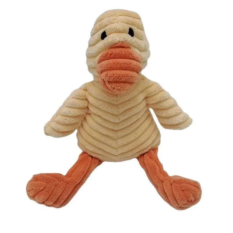 Plush Squeaky Dog Toy - Bite Resistant Corduroy Animal Shape - Duck