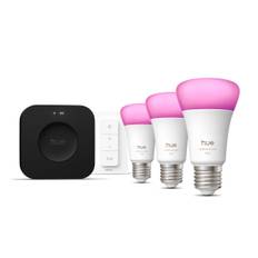 Philips Hue White & color ambiance Startsæt: 3 x E27 pærer (1100) + Dimmer switch + Bridge Pro