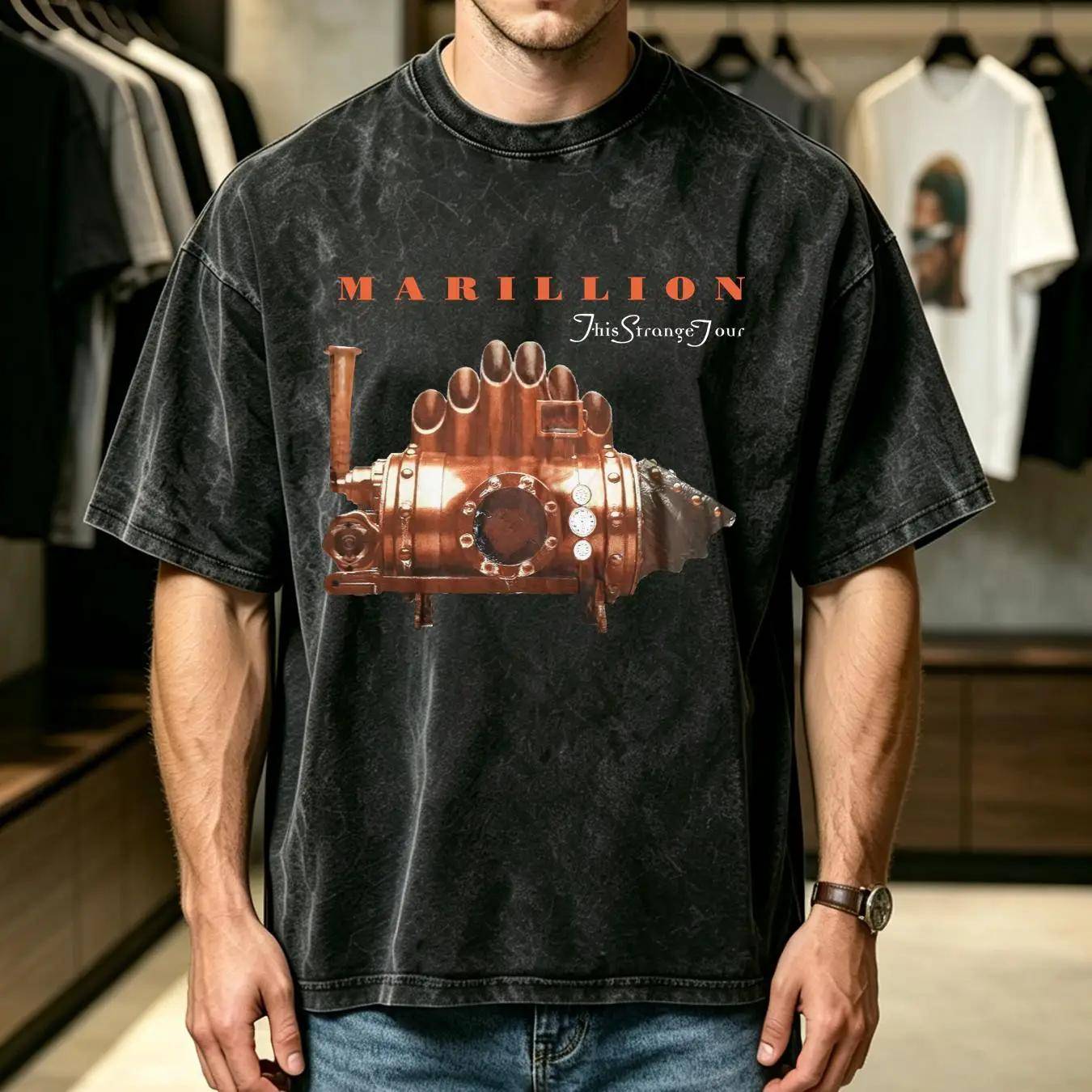 washed T Shirt MARILLION This Strange Engine '97 EU UK NEW Tour L Prog Rock LP Fish long sleeves vintage Washed Unisex homme cm