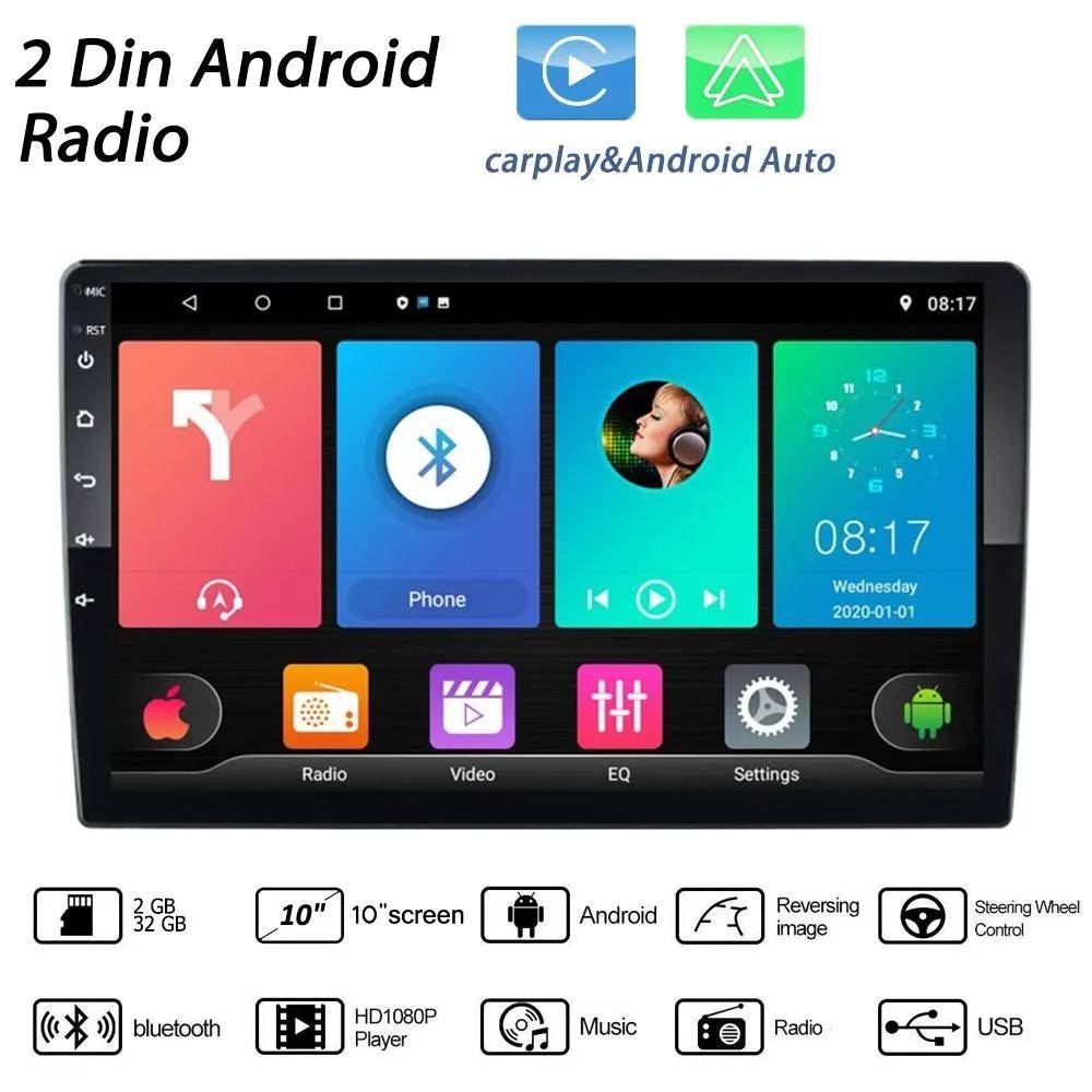 2 Din Android 10 tum Bil Multimedia Videospelare Universal Stereo Radio GPS För Volkswagen Nissan Hyundai Kia Toyota black