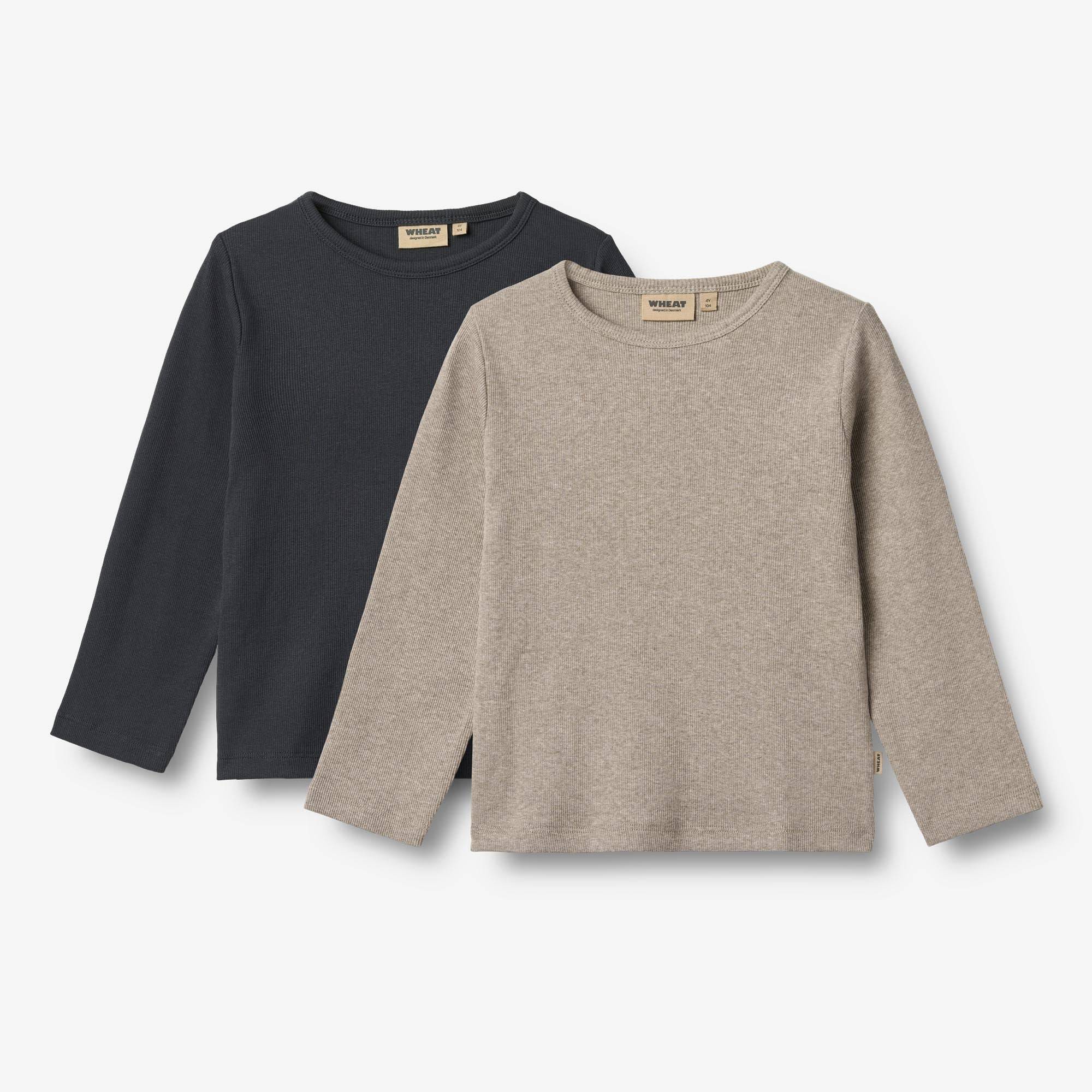 WHEAT® - Sæt af 2 Langærmet Rib T-shirts Milo - navy - Str 98.