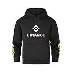 Män enfärgad gul randig binance sweatshirt utomhus avslappnad klassisk huvtröja med dragsko med ficka, svart, S