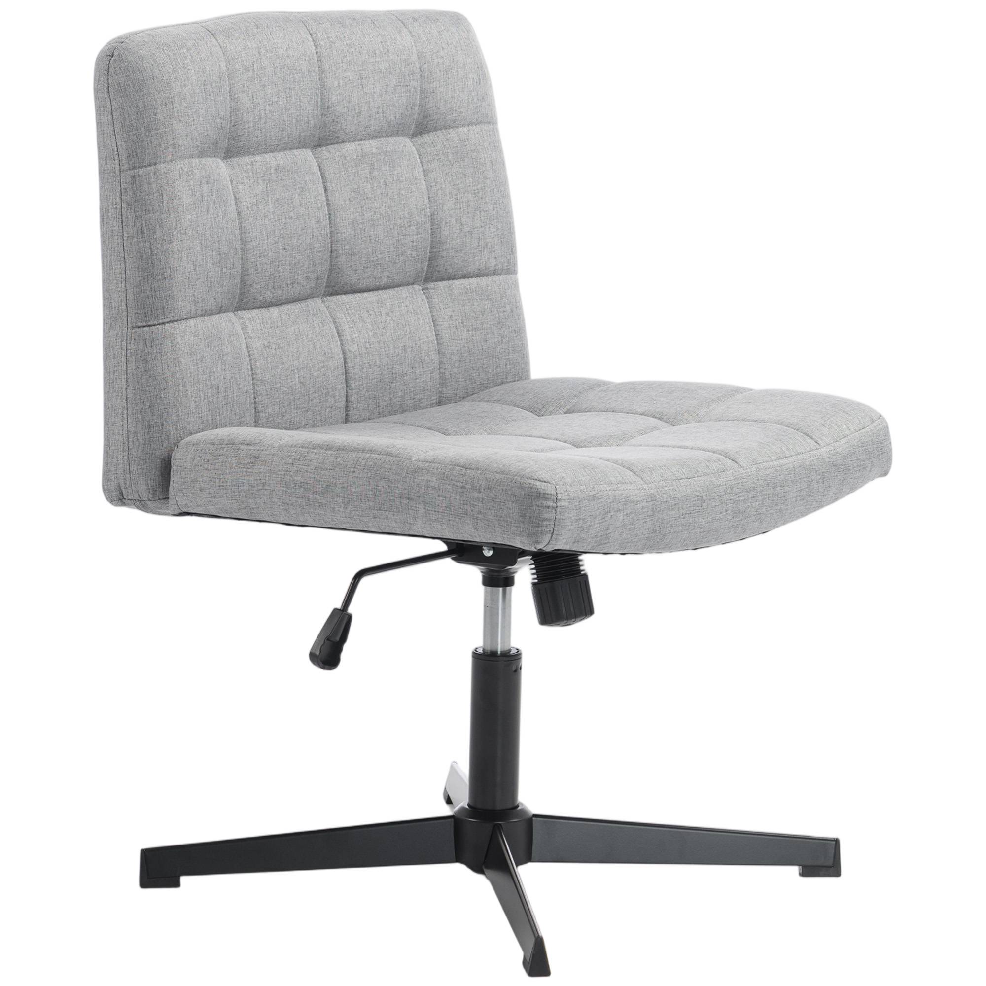 HOMCOM Armless Office Chair, Cross Legged Linen Computer Desk Vanity Chair with Wide Seat, Rocking Function, Grey