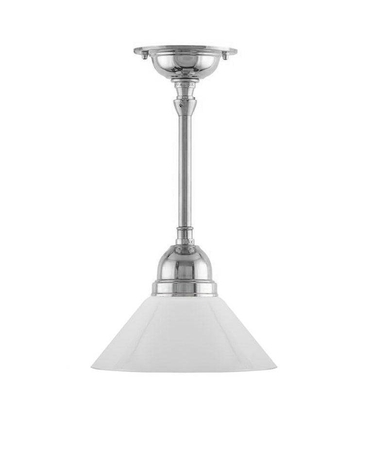 Loftslampe - Byströmpendel 60 nikkel, hvid lille skomagerskærm - 20 cm