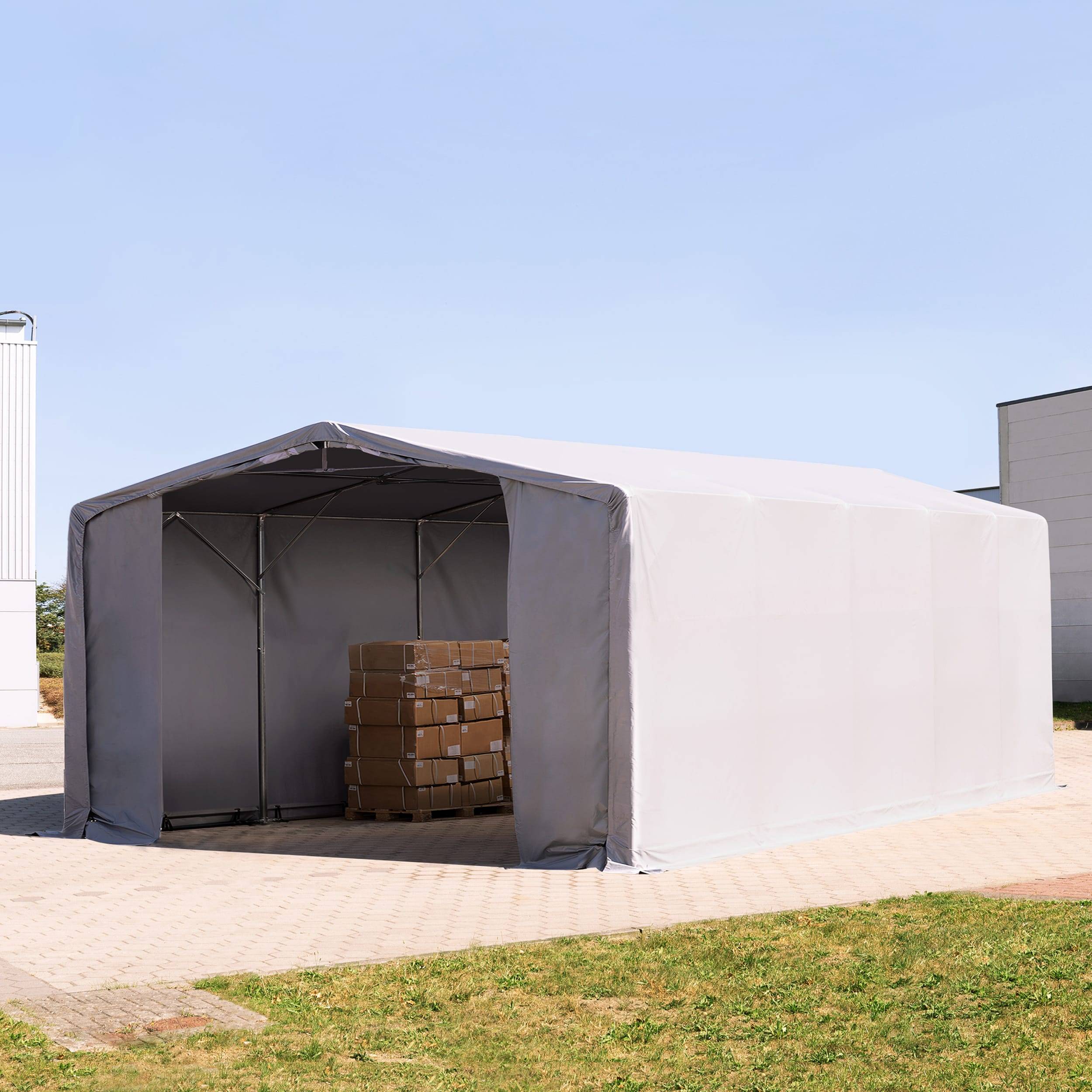 8x10m, Telthal, PVC-teltdug, grå, med statikpakke (blød undergrund) - (93939)