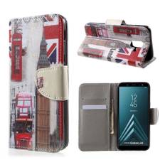 Samsung Galaxy A6 mobiletui i lædermateriale med printet møsnter samt magnetlukning og kortlommer - Big Ben og UK flag