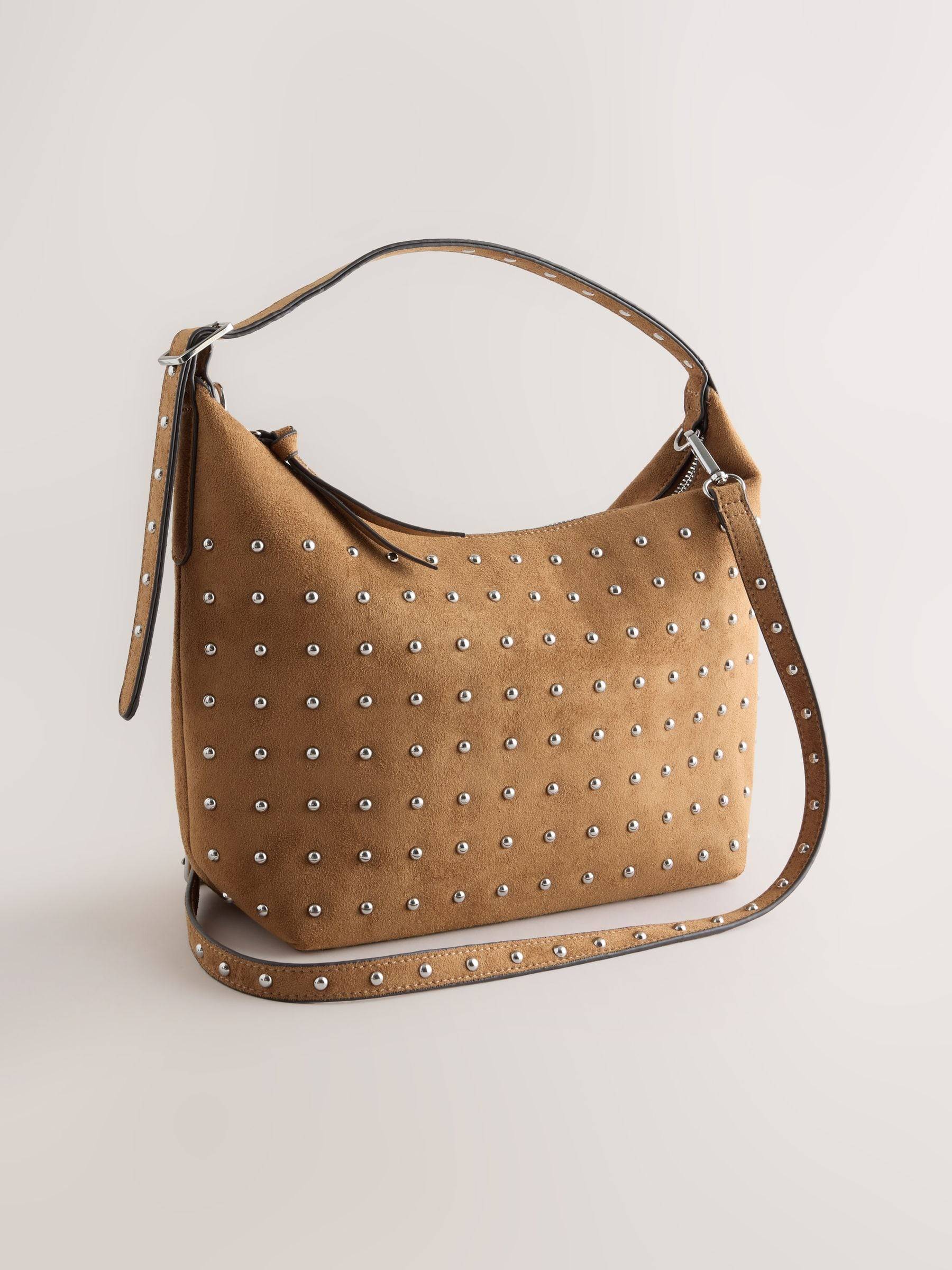 Next Tan Brown Suedette Studded Hand Held Bag