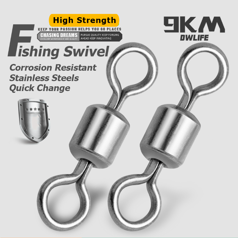 9KM Stainless Steel Swivels 25~100Pcs Barrel Swivels Fishing Rolling Swivel Lure Line Connector High Strength Fishing Tackle
