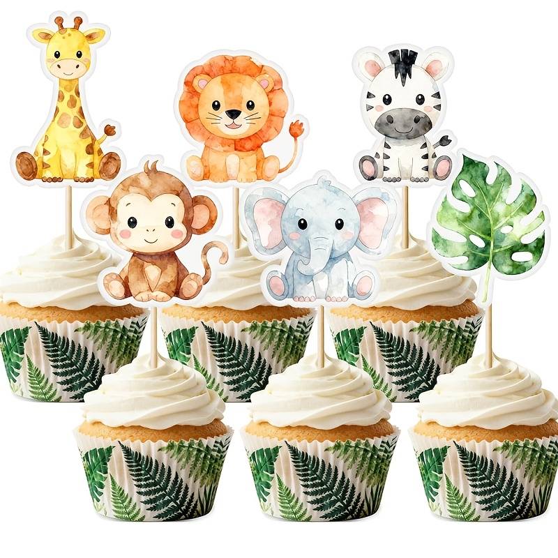 24pcs Animal Cupcake Toppers Zoo Theme Cake Picks Cute Animal Party Decorations For Baby Shower Birthday Party Supplies