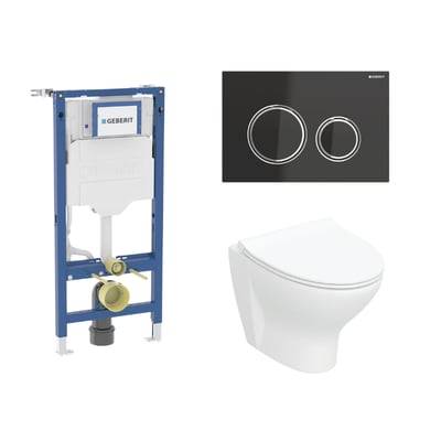 Geberit Duofix 112 cm toiletpakke inkl. Ifö Spira Style væghængt toilet + toiletsæde, Geberit Sigma50 round sort/krom
