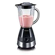 SEVERIN Standmixer mit 1,5 l Glas-Mixbehälter, Mixer mit 2 Stufen und Pulse-Funktion, leistungsstarker Küchenmixer mit Edelstahlmesser, 550 W, Edelstahl gebürstet/Schwarz, SM 3718