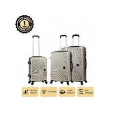 European Brand French Design ABS Material 20+24+28 Inch Travel Luggage 3 PiecesSet, Expandable Large Capacity, Quiet Casters, Safe Lock, Water-Resista - Champagne