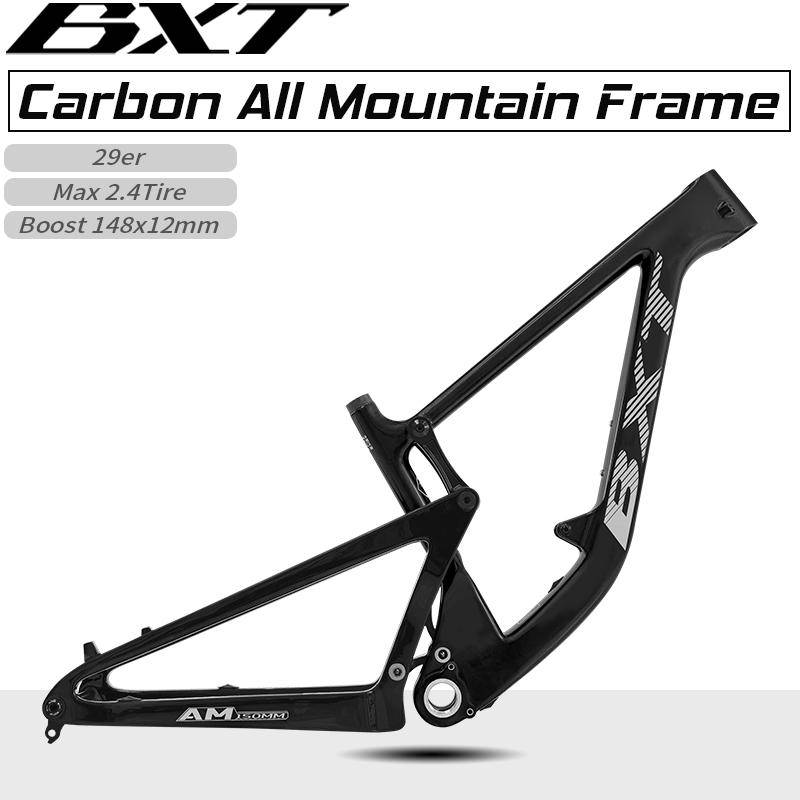 BXT 29er Fullt Fjädrad Boost Ram, Kolfiber MTB Ramset UDH Hängare, Boost 148x12mm, Slag 100mm-120mm brun/röd