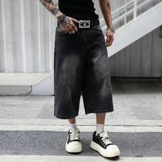 Men&#39;s Casual Washed Wide Leg Denim Shorts Men S Wide Leg Jeans Men Baggy Jean Shorts - Dark Grey - L,M,S,XL,XXL