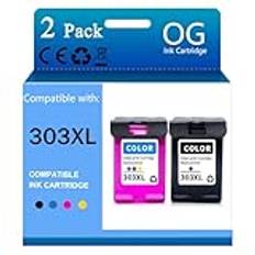 OGOUGUAN 303 XL Ersättande bläckpatroner för HP 303 303XL 303 XL för HP Envy Photo 6220 6230 7134 7830 6234 6232 7130 (2PK-BK/C)