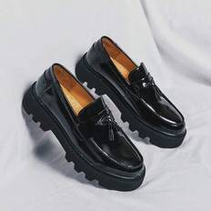 Men's Dress Shoes, Tasseled Decoration Loafers, British Style, Glossy Comfortable Shoes - Bright Black - EUR38,EUR39,EUR40,EUR41,EUR42,EUR43,EUR44,EUR45,EUR46