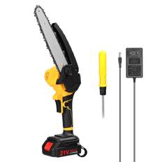 21V 8inch Portable Electric Pruning Saws Small Wood Splitting Chainsaw Brush Motor One-handed 2pcs batteries EU Plug flerfärgad